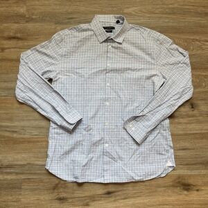 John Varvatos Shirt Men Size Large Blue Slim Fit Casual Preppy Button Up Stretch